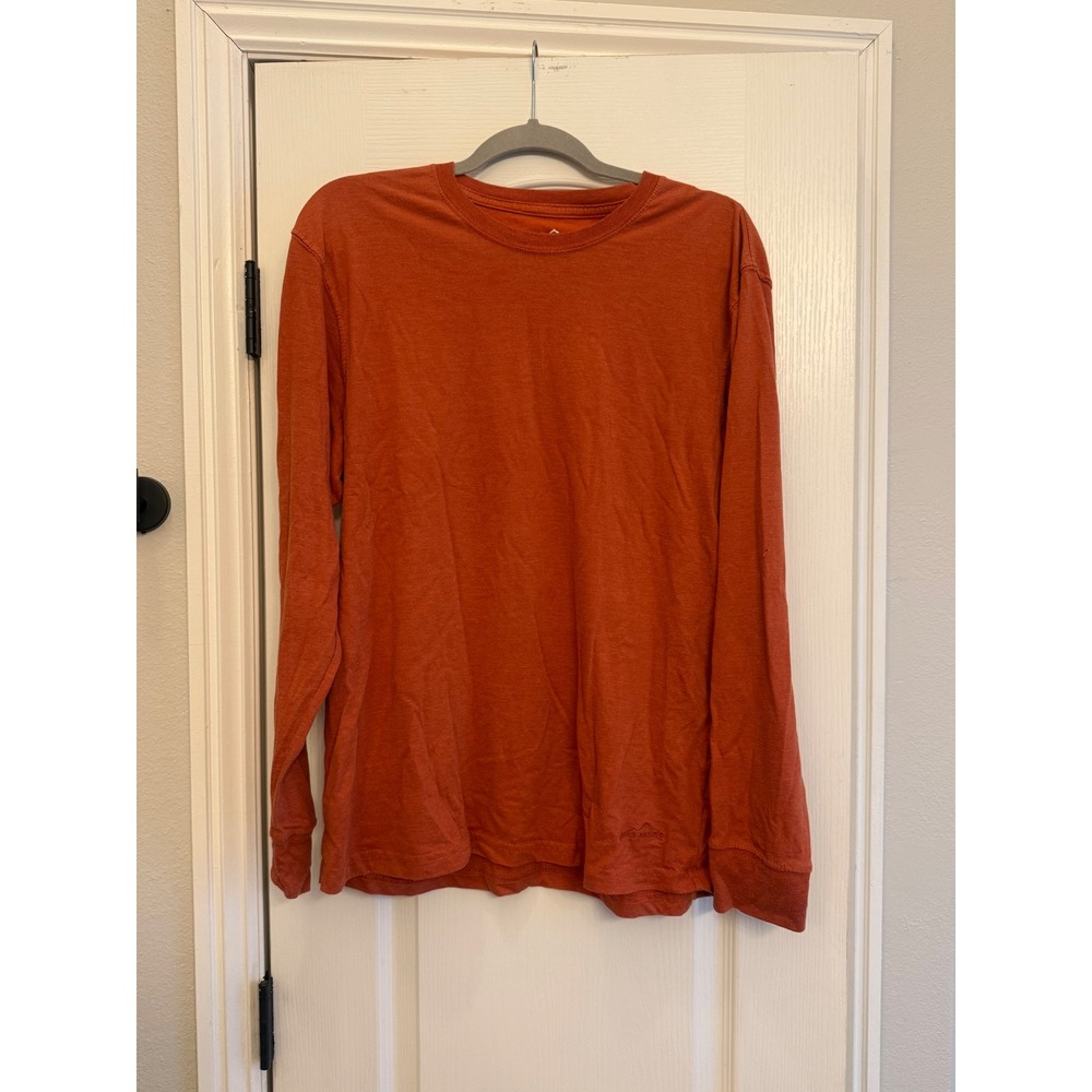 Eddie Bauer Men L Long Sleeve Crew Neck Orange Cotton‎ Blend Outdoor Underlayer